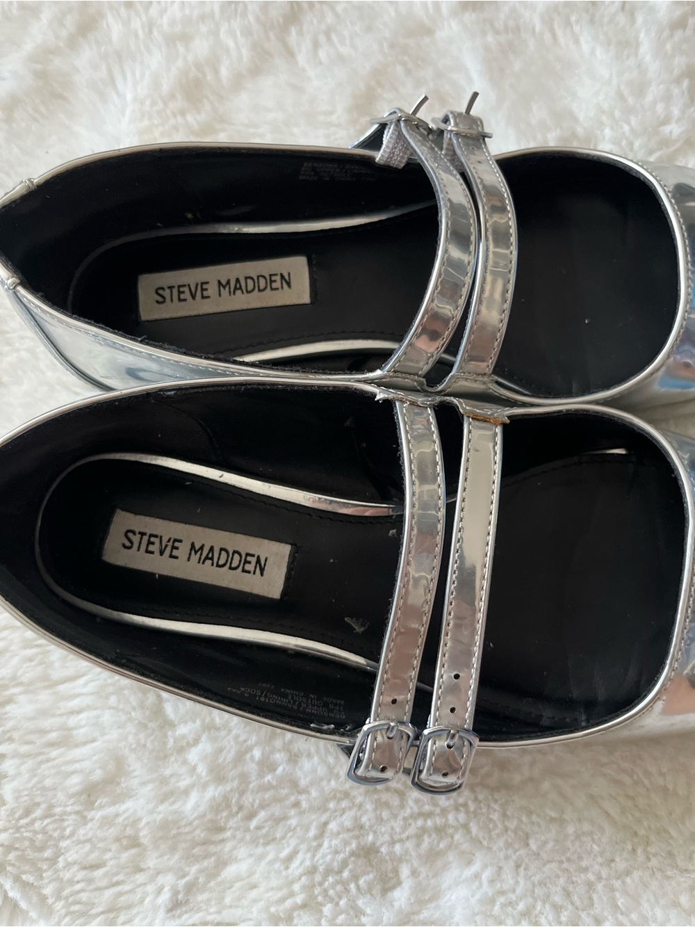 Steve Madden Metallic Silver Double-Strap Mary Jane Flats